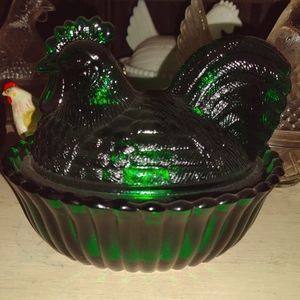 Vintage glass hen on nest
